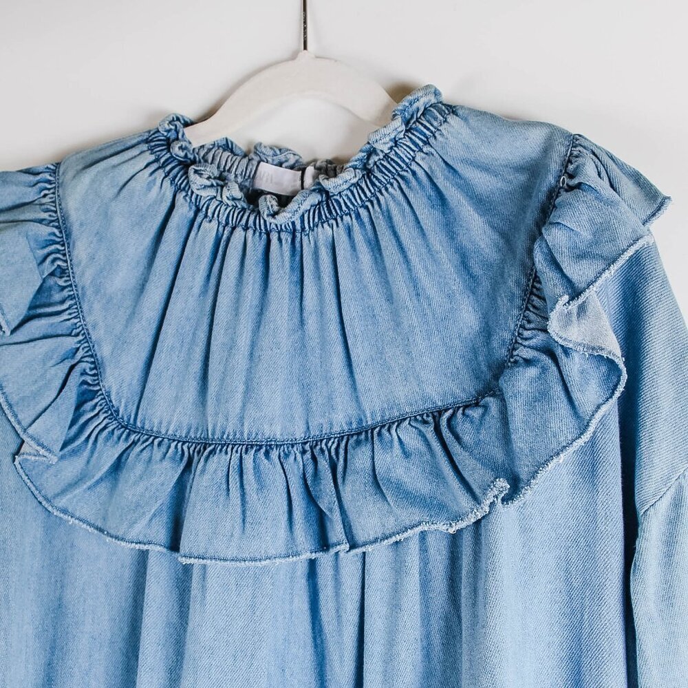 Zara Kids Tiered Denim Ruffle Dress – Size 9 (134cm) NWT - Picture 3 of 8